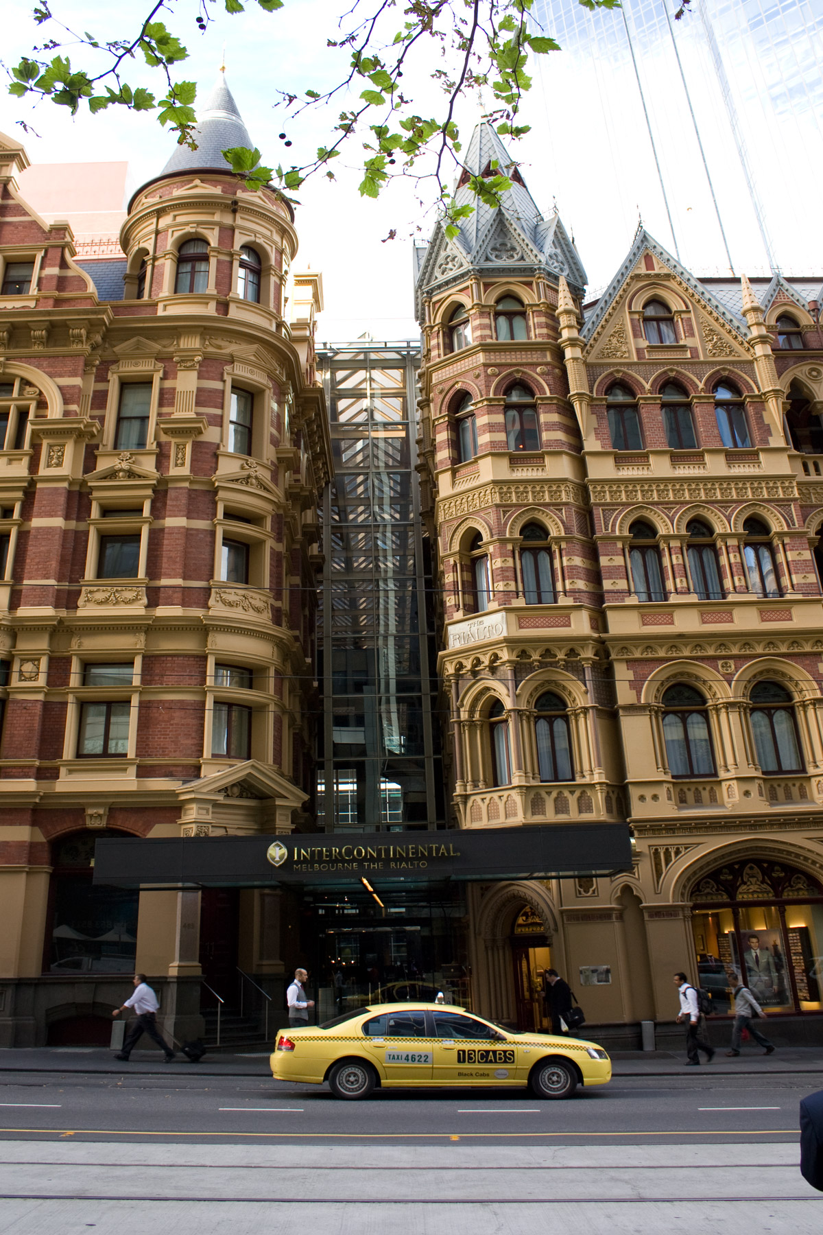 The InterContinental Melbourne hotel showcases Victorian architecture and a modern glass extension, reflecting city living.