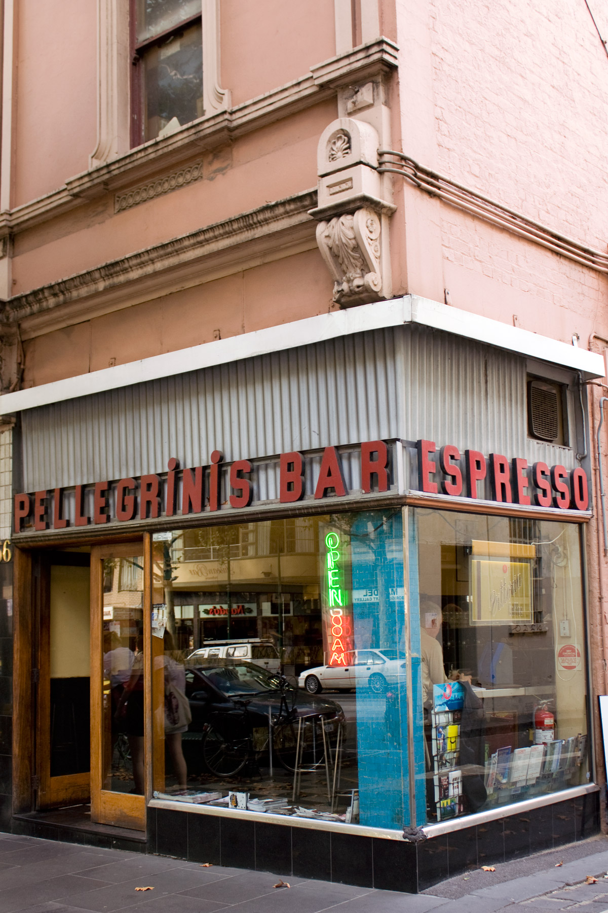 Historic Pellegrini's Bar Espresso on Flinders Lane offers a classic Melbourne cafe experience.